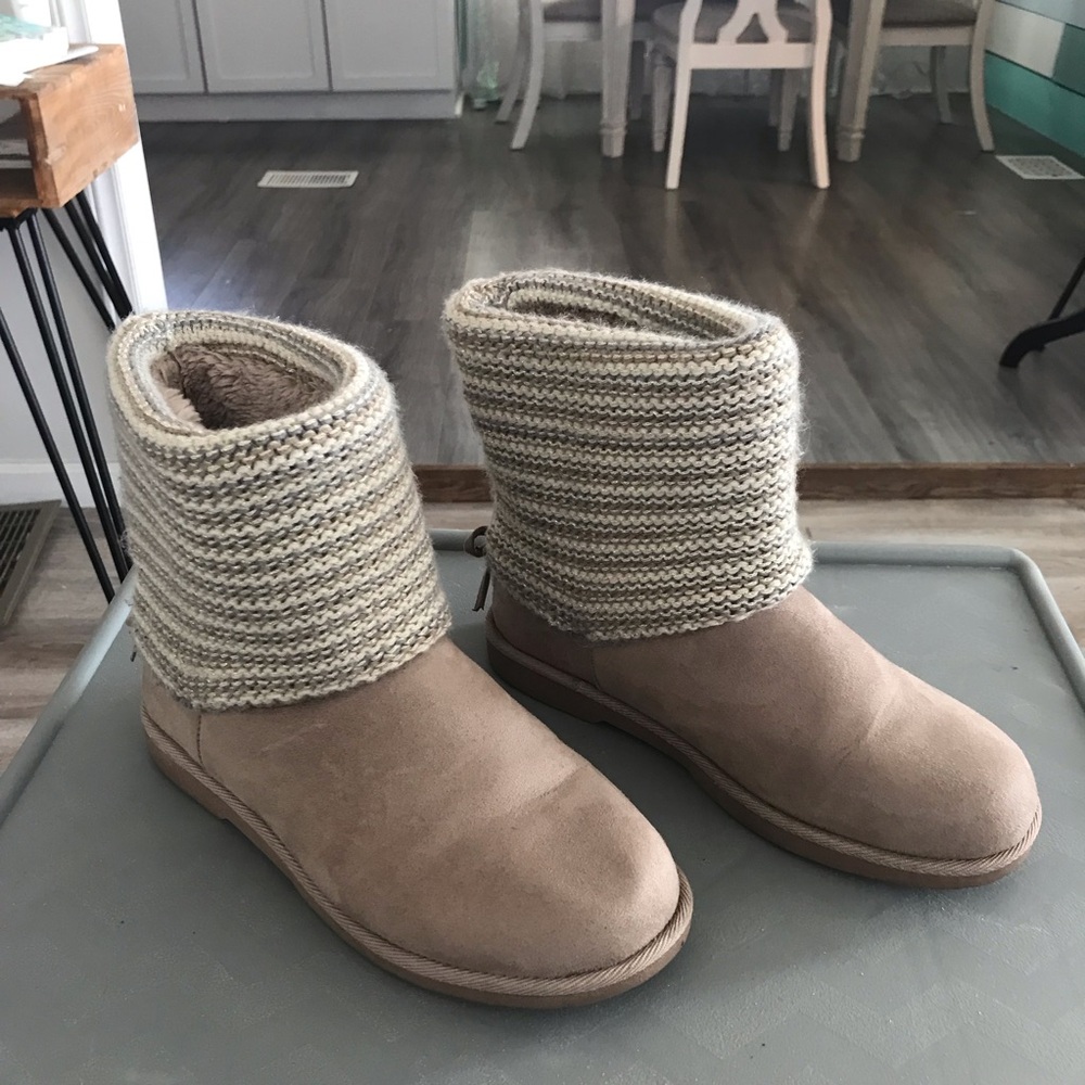 Makalu Women's Beige Faux Suede Knit Cuff Winter Comfort Boots 9.5